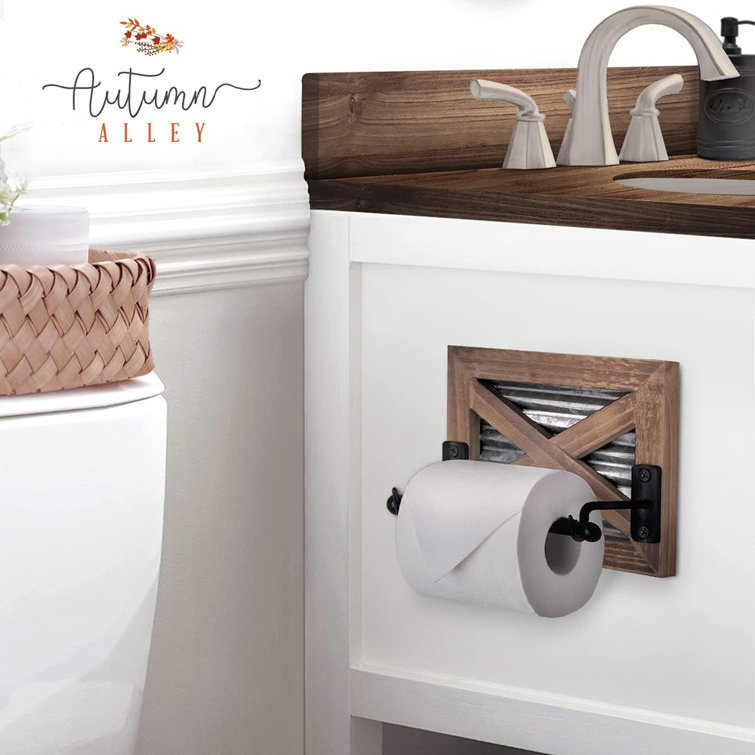 Rustic Brown Wood and Metal Wall-Mounted Toilet Paper Holder