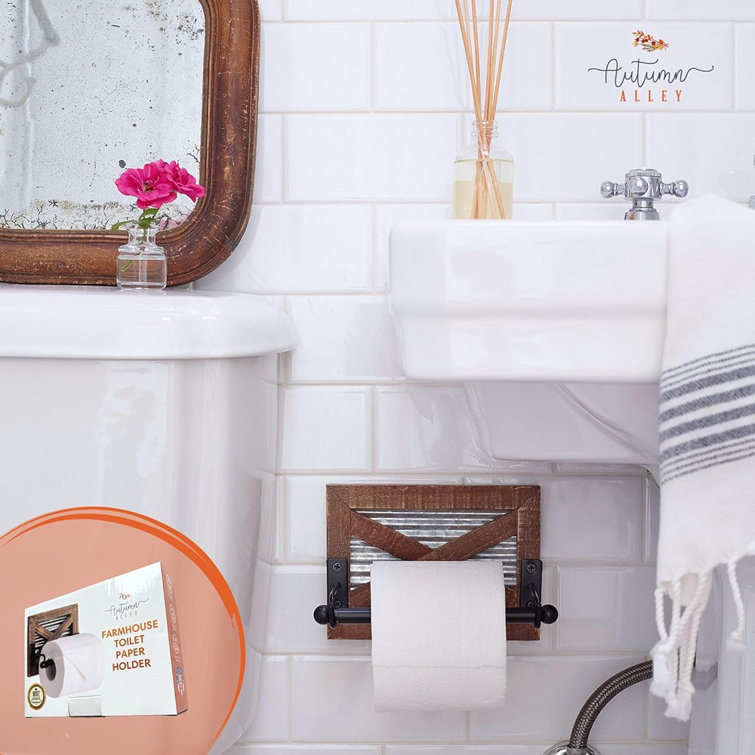 Rustic Brown Wood and Metal Wall-Mounted Toilet Paper Holder
