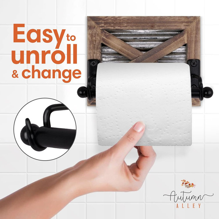 Rustic Brown Wood and Metal Wall-Mounted Toilet Paper Holder