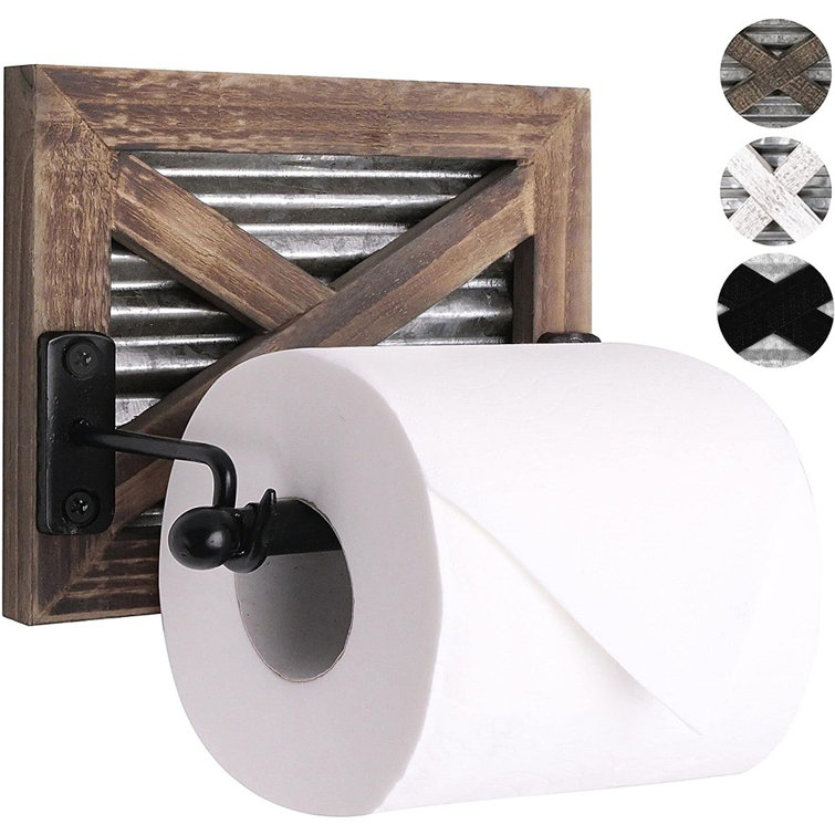 Rustic Brown Wood and Metal Wall-Mounted Toilet Paper Holder