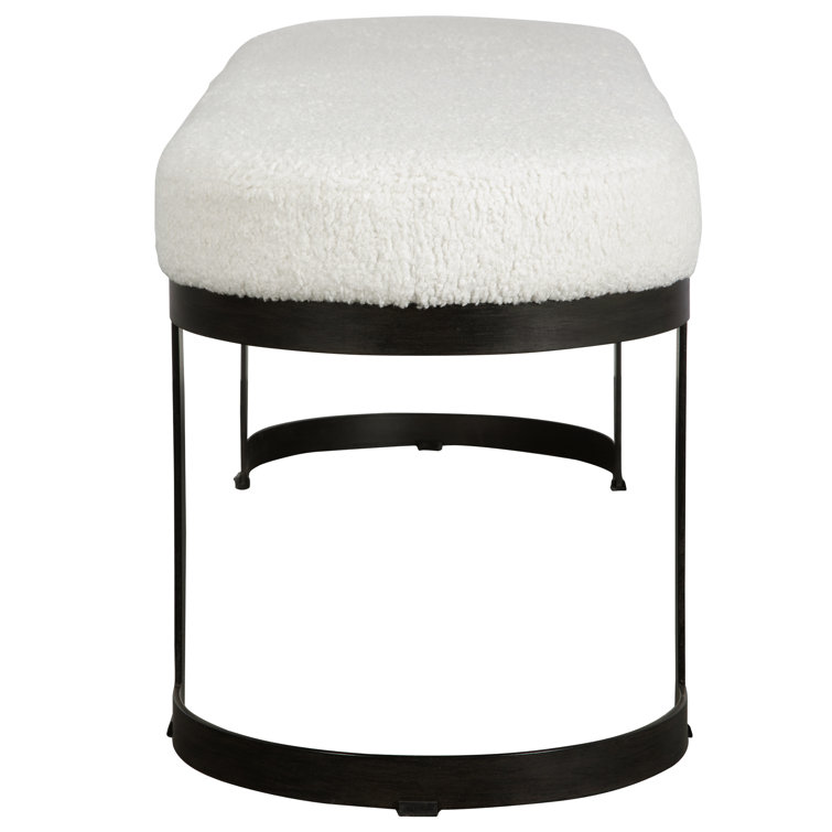 Cream Faux Shearling Upholstered Bench with Black Iron Legs