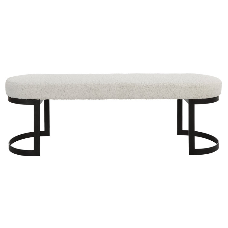 Cream Faux Shearling Upholstered Bench with Black Iron Legs