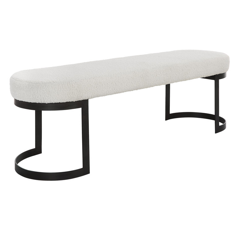 Cream Faux Shearling Upholstered Bench with Black Iron Legs
