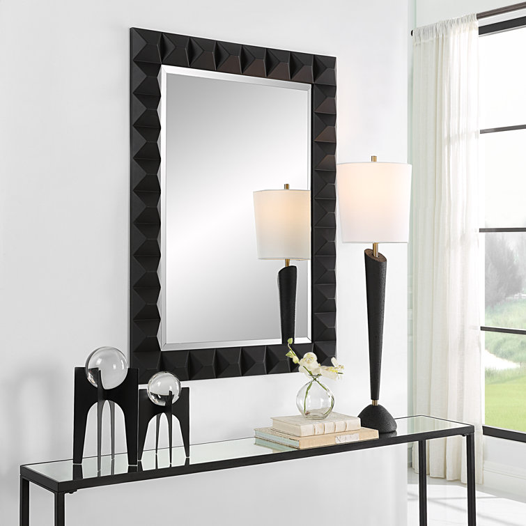 Matte Black Geometric Metal Framed Wall Mirror