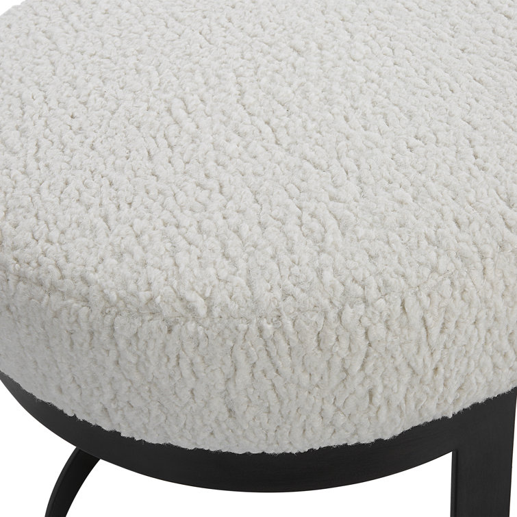 Cream Faux Shearling Upholstered Bench with Black Iron Legs