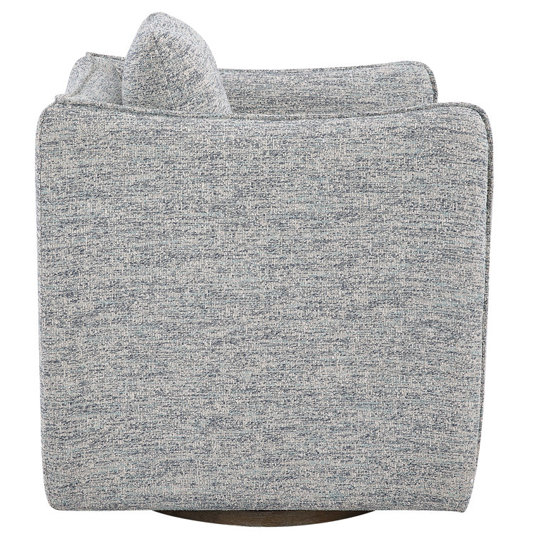 Gray Tweed Upholstered Swivel Accent Chair with Solid Wood Base
