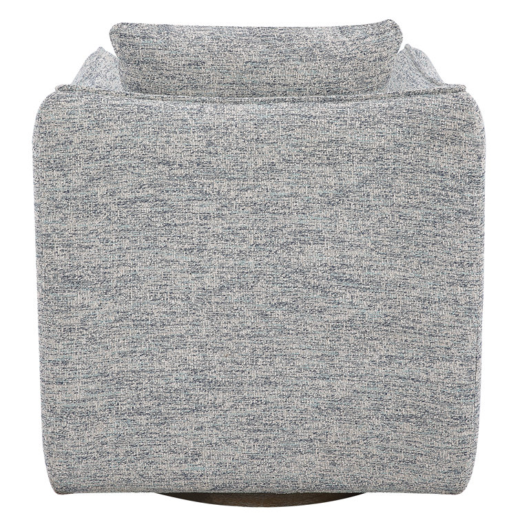 Gray Tweed Upholstered Swivel Accent Chair with Solid Wood Base