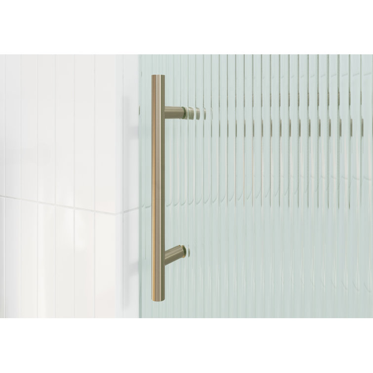 Galaxy 60" Frameless Fluted Glass Sliding Bathtub Door in Brushed Bronze