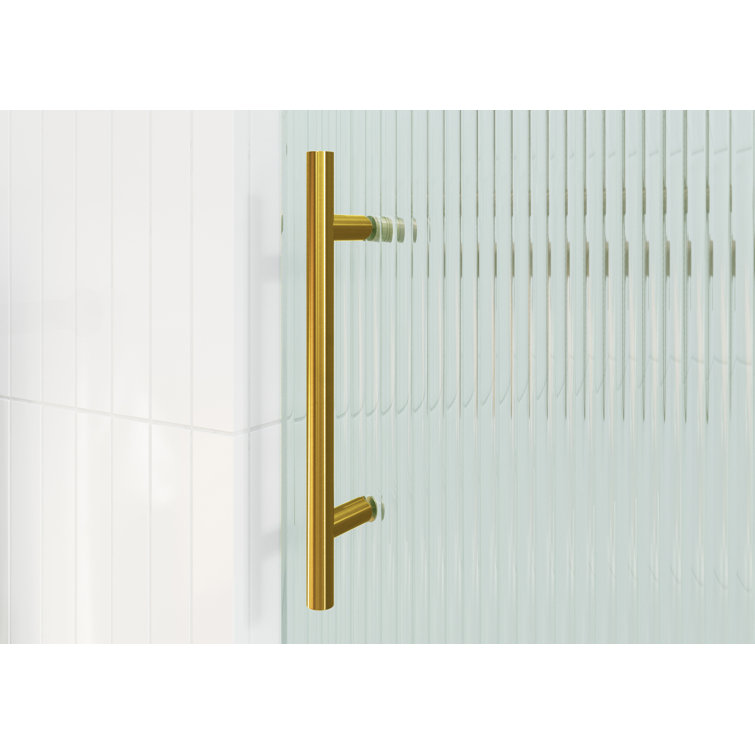 Galaxy 60" x 78" Frameless Fluted Glass Sliding Shower Door in Satin Brass