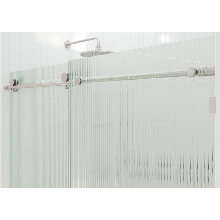 Galaxy 60 in. x 78 in. Frameless Fluted Glass Sliding Shower Door in Brushed Nickel
