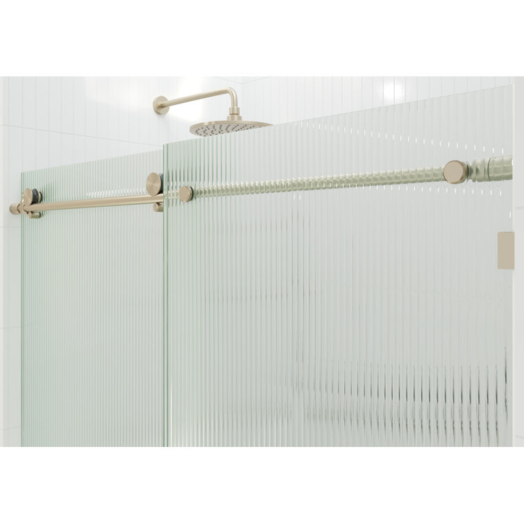 Galaxy 60" Frameless Fluted Glass Sliding Bathtub Door in Brushed Bronze