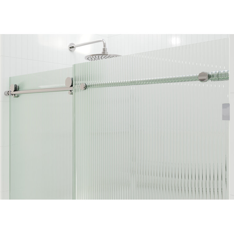Galaxy 60" Frameless Fluted Glass Sliding Bathtub Door in Chrome