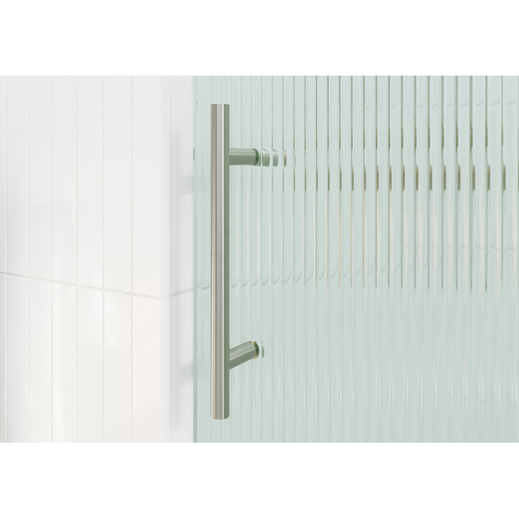 Galaxy 60 in. x 78 in. Frameless Fluted Glass Sliding Shower Door in Brushed Nickel