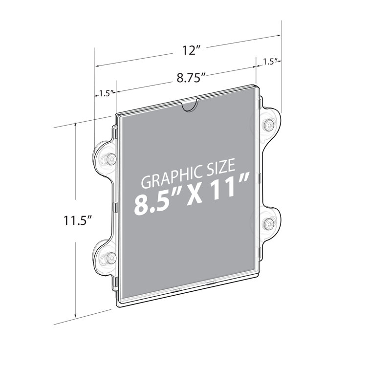 Clear Acrylic Window/Door Sign Holder Frame with Suction Cups, 8.5''W x 11''H