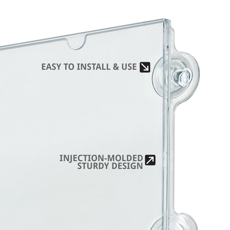 Clear Acrylic Window/Door Sign Holder Frame with Suction Cups, 8.5''W x 11''H