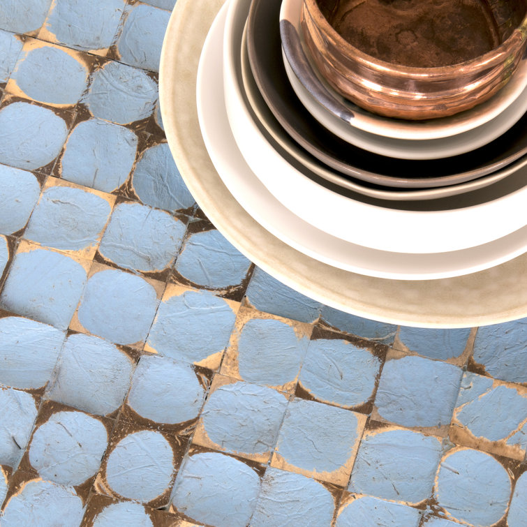 Juliette Coastal Blue Coconut Shell Mosaic Round End Table