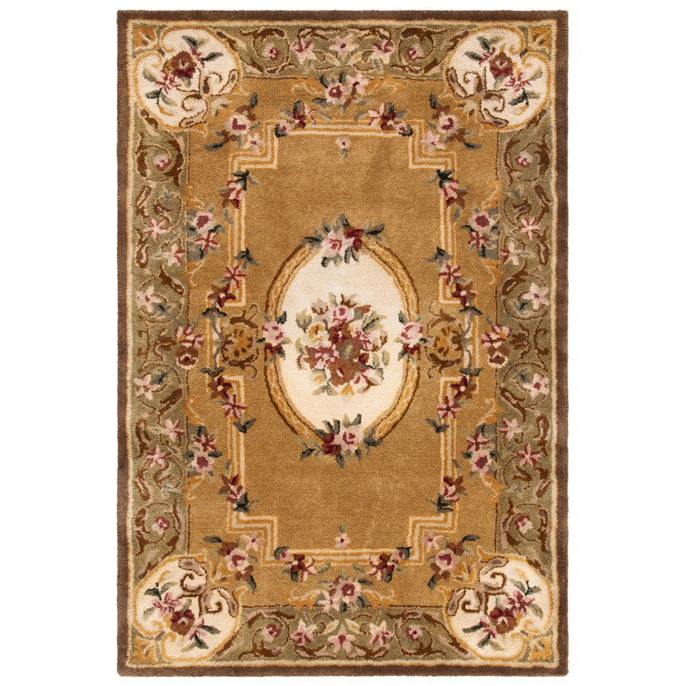 Ivory and Gold Handmade Wool Tufted Rectangular Rug