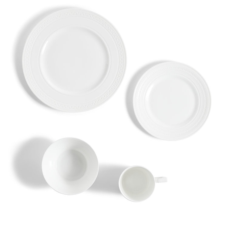 Intaglio Modern White Porcelain 16-Piece Dinnerware Set, Service for 4