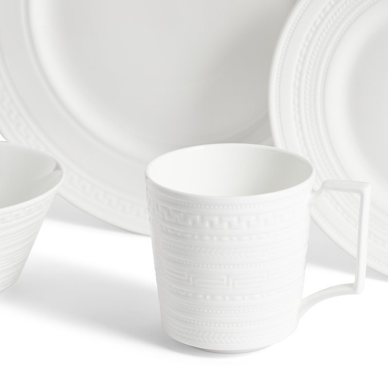 Intaglio Modern White Porcelain 16-Piece Dinnerware Set, Service for 4