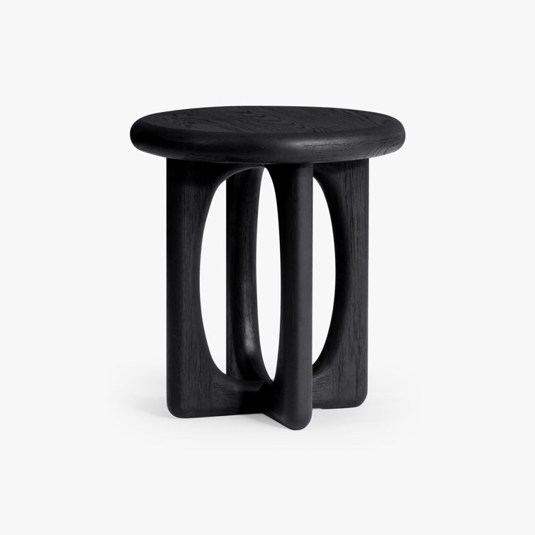 Black Round Solid Oak End Table with Cross Legs