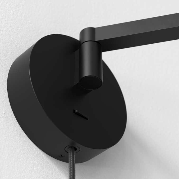 Matt Black Adjustable Swing Arm Plug-In Wall Light