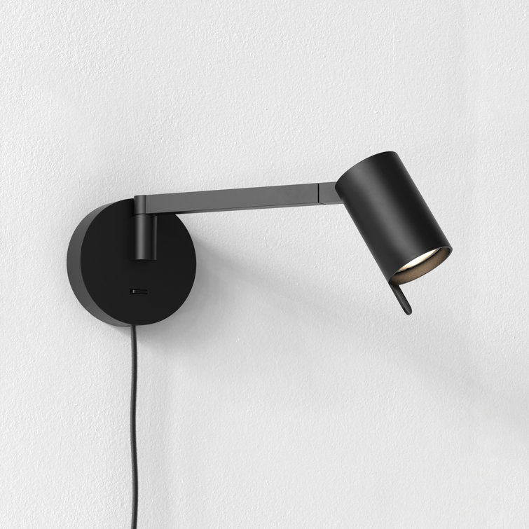 Matt Black Adjustable Swing Arm Plug-In Wall Light
