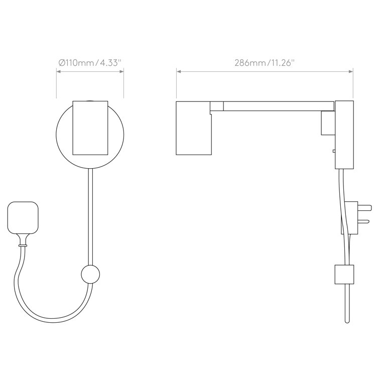 Matt Black Adjustable Swing Arm Plug-In Wall Light