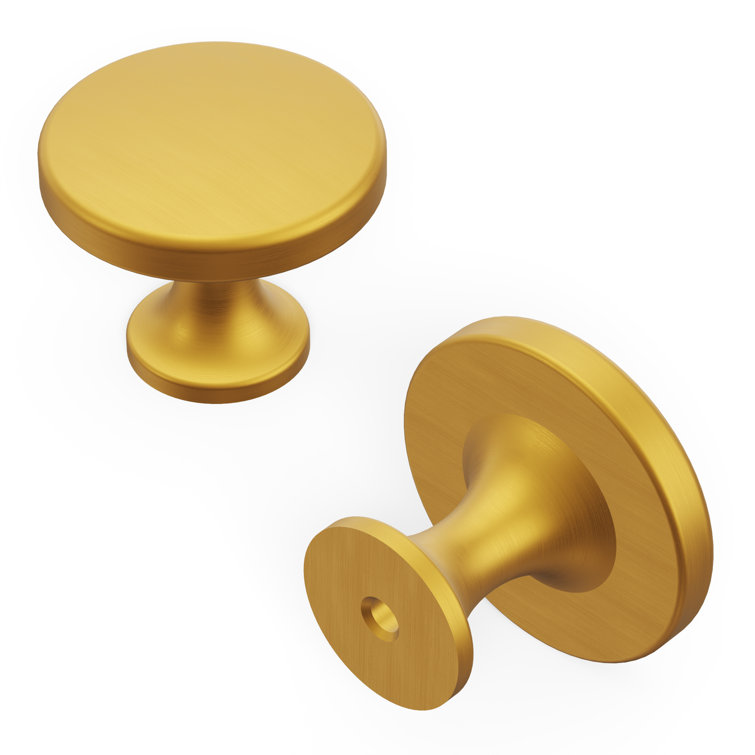 Brushed Golden Brass Round Cabinet Knobs 10-Pack
