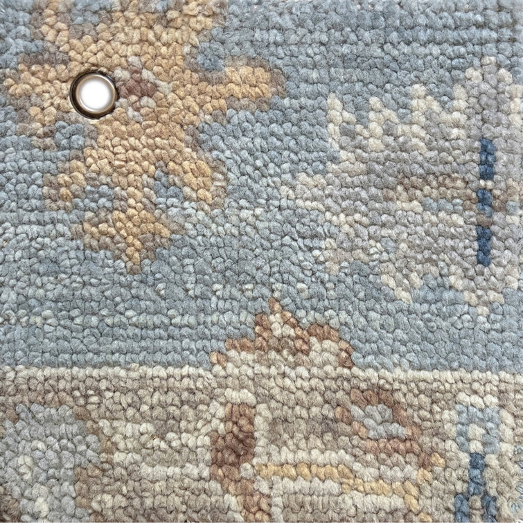 Hand-Knotted Blue and Beige Wool Area Rug with Tassels