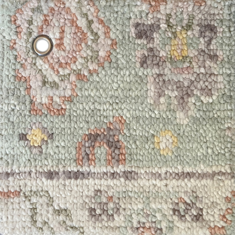 Meadow Hand-Knotted Wool Area Rug in Pastel Green and Coral