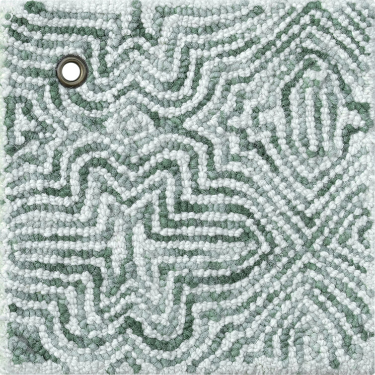Handmade Green and White Geometric Wool Area Rug, 3' x 5'