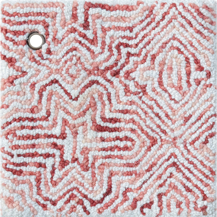 Handmade Red and White Geometric Wool Accent Rug