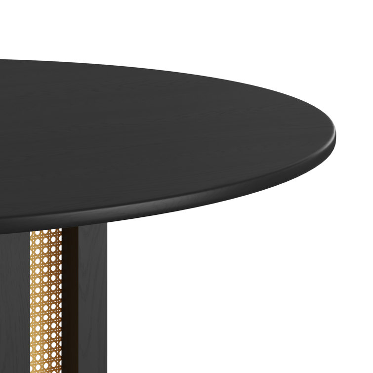 47" Round Black and Cane Pedestal Dining Table