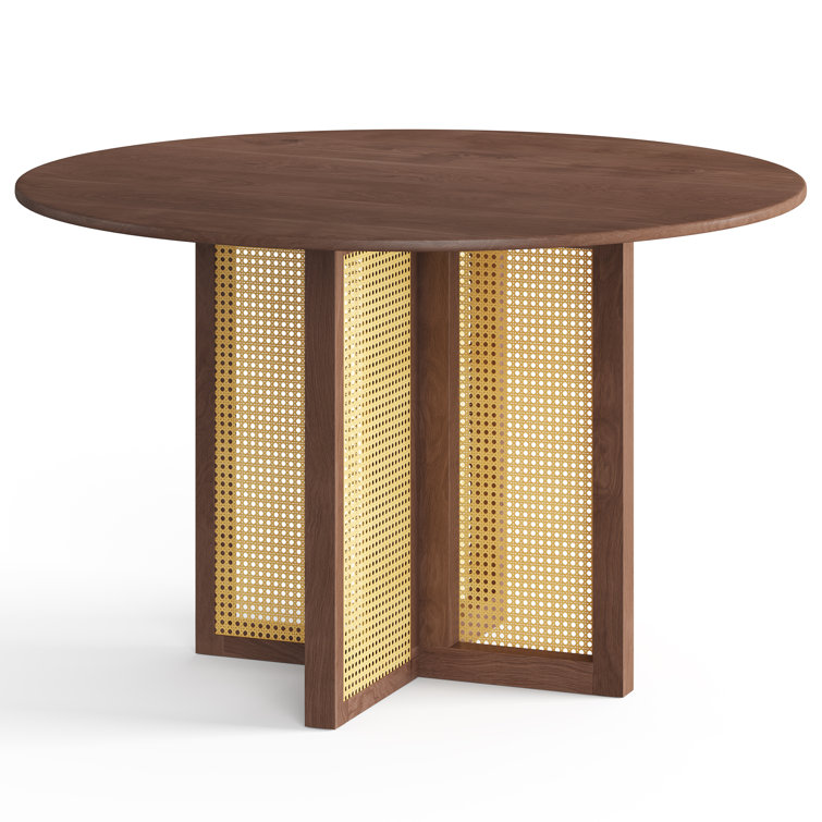 Walnut Round Pedestal Dining Table with Cane Panels