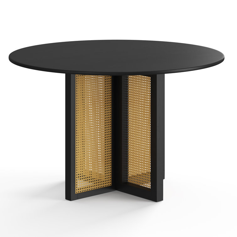 47" Round Black and Cane Pedestal Dining Table