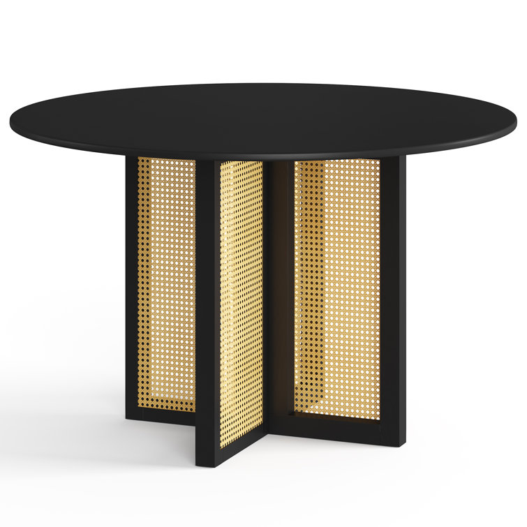47" Round Black and Cane Pedestal Dining Table