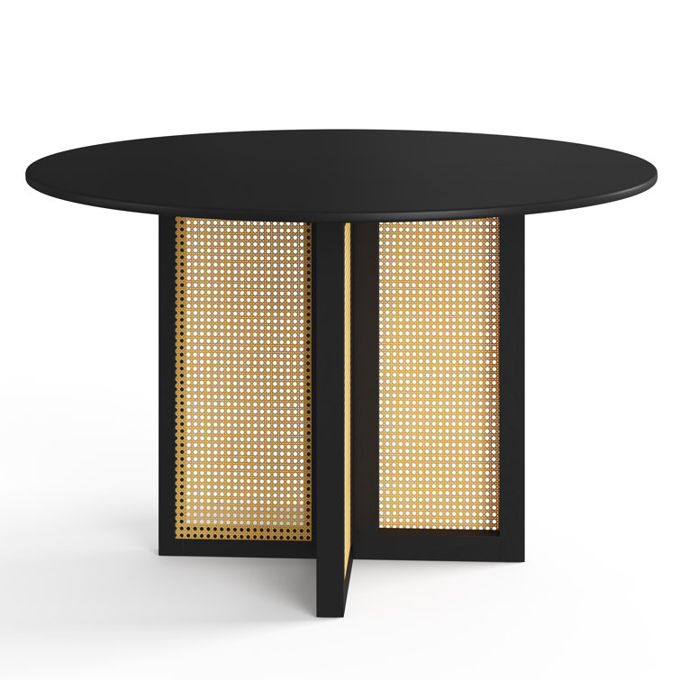47" Round Black and Cane Pedestal Dining Table