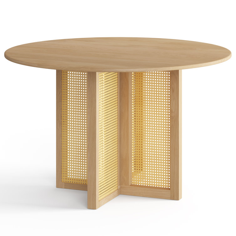 Natural Round Pedestal Dining Table with Cane Panels