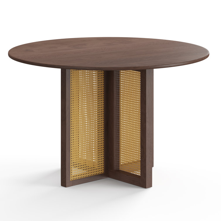 Walnut Round Pedestal Dining Table with Cane Panels