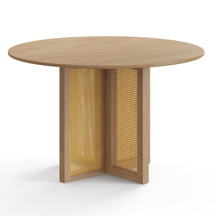 Natural Round Pedestal Dining Table with Cane Panels