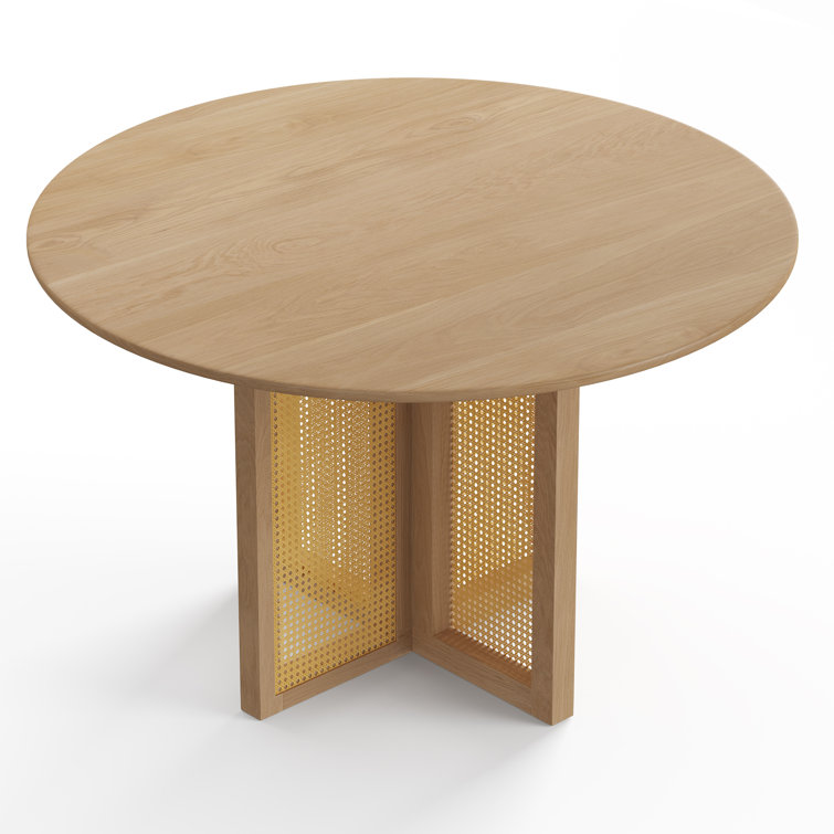 Natural Round Pedestal Dining Table with Cane Panels