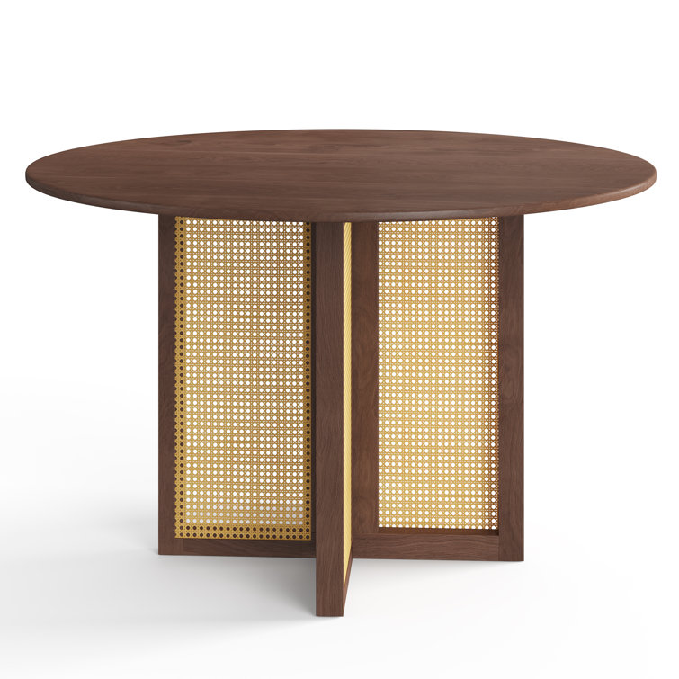 Walnut Round Pedestal Dining Table with Cane Panels