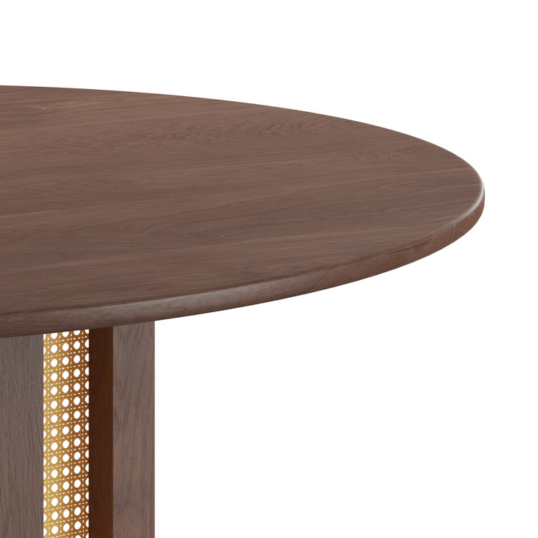 Walnut Round Pedestal Dining Table with Cane Panels