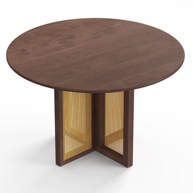 Walnut Round Pedestal Dining Table with Cane Panels