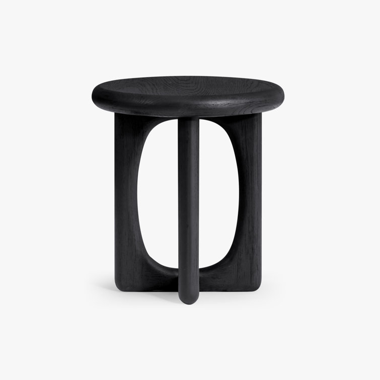 Black Round Solid Oak End Table with Cross Legs
