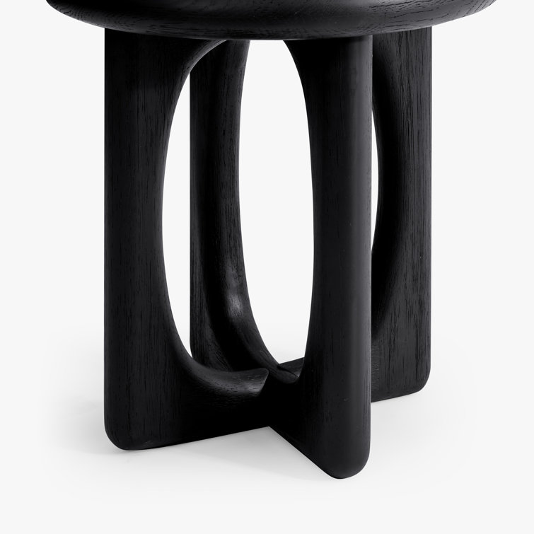 Black Round Solid Oak End Table with Cross Legs