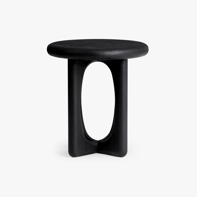 Black Round Solid Oak End Table with Cross Legs