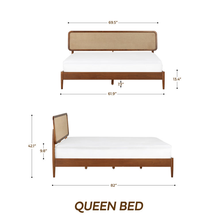 Queen Dark Walnut Wood Bed Frame with Headboard and Slats