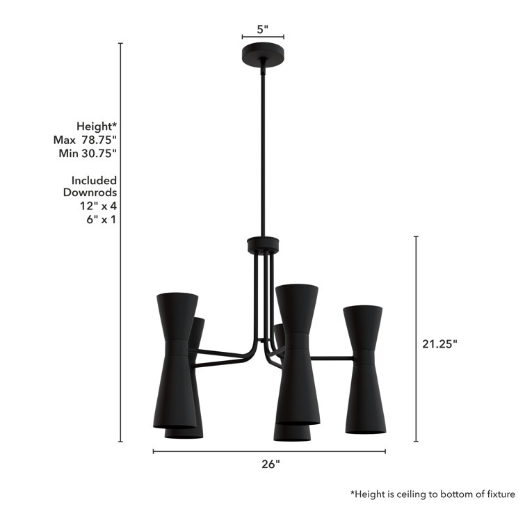 Zola 26" Matte Black 10-Light Mid-Century Modern Chandelier