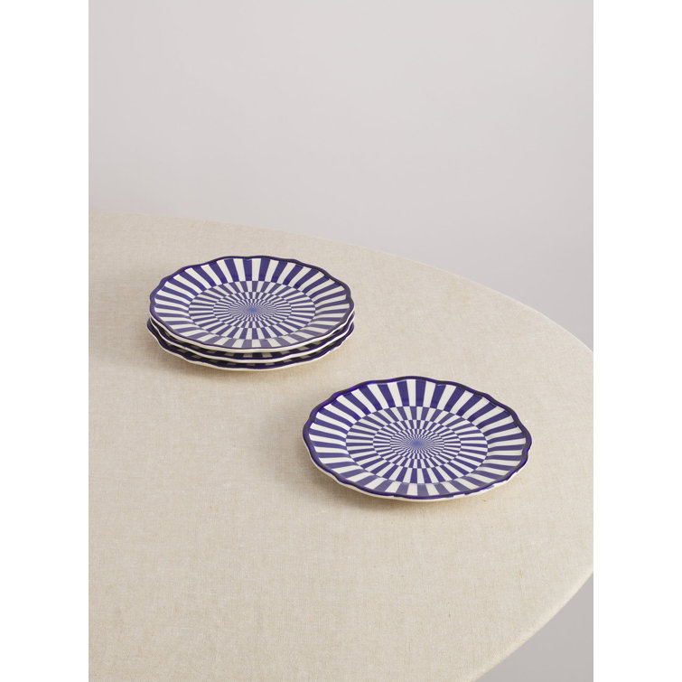 Riviera Blue and White Hand-Painted Ceramic Dessert Plates - Set of 4